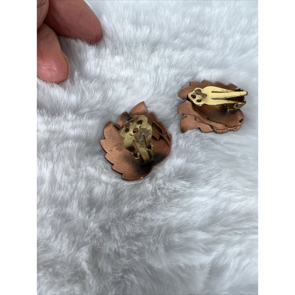 Vintage Necklace Leaf Bronze Copper Tone Jewelry W/ Earrings - Picture 8 of 14